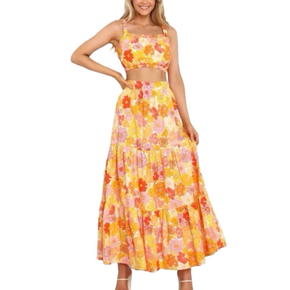 Petal & Pup Floral Two Piece Floral Set Orange Pink Set Size 4